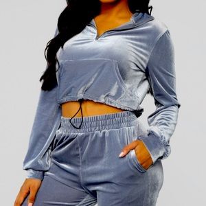 Issa vibe set ribbed velvet ice blue